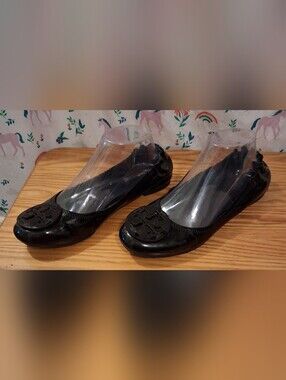 EUC Tory Burch Reva Black Patent Leather Casual Ballerina Flat Shoe SZ 8.5
